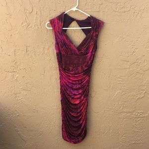 Boston Proper Sweetheart Neckline Ruched Dress size 4, fuchsia multicolor